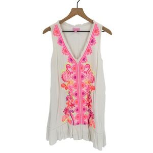 Lilly Pulitzer Neon Floral Embroidered Sleeveless Dress Size M Coastal Beach